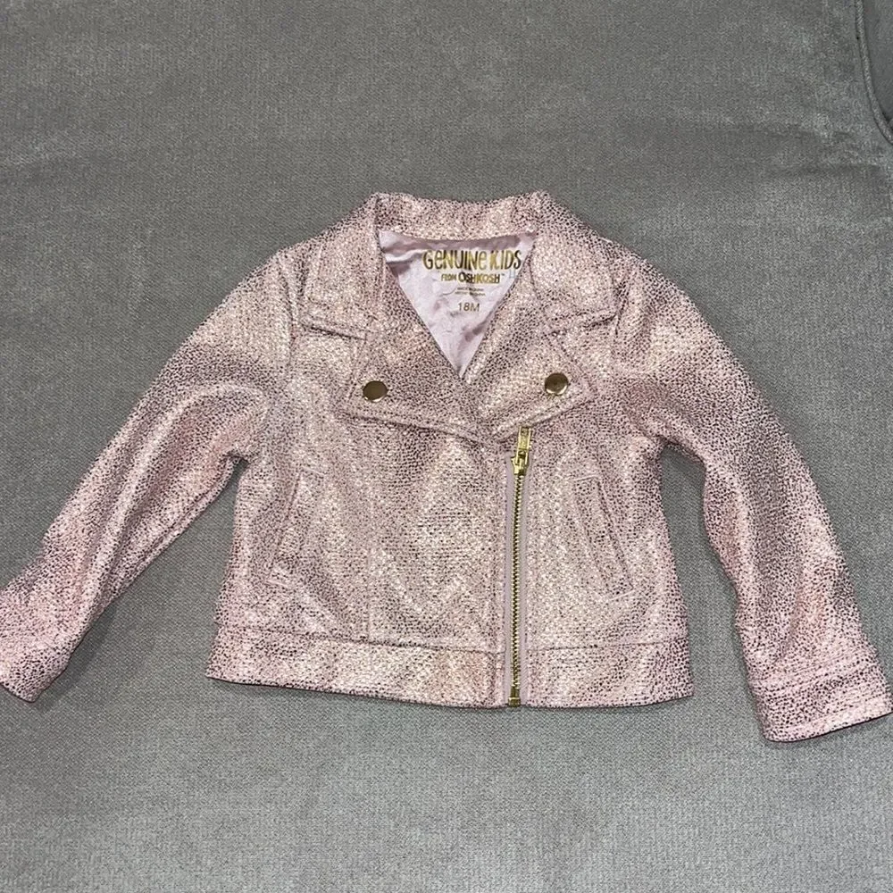 Genuine Kids by Oshkosh pink sparkly metallic jacket w/ pockets, zip closure.